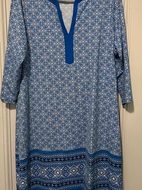 Lands' End Blue Geometric V‑Neck Swim Coverup